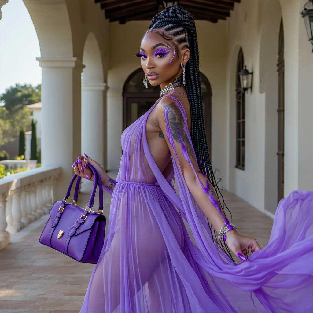 AI generated: Masterpiece, photorealistic, 8K, UHD. Full body shot from a low angle. Striking African American wom...
