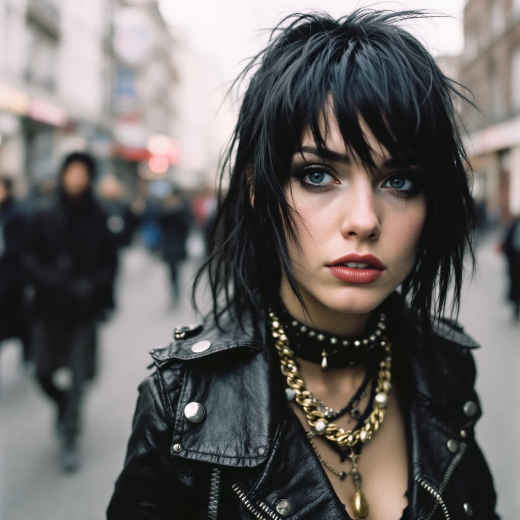 AI generated: British Punk Scene Girl 1977, London --style raw --stylize 50