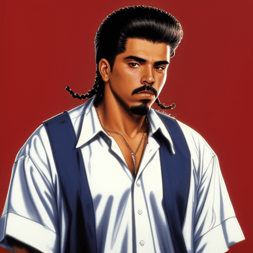 AI generated: A 1990’s type Los Angeles gangster from a Latino background. Gangster look, west coast Latino man 