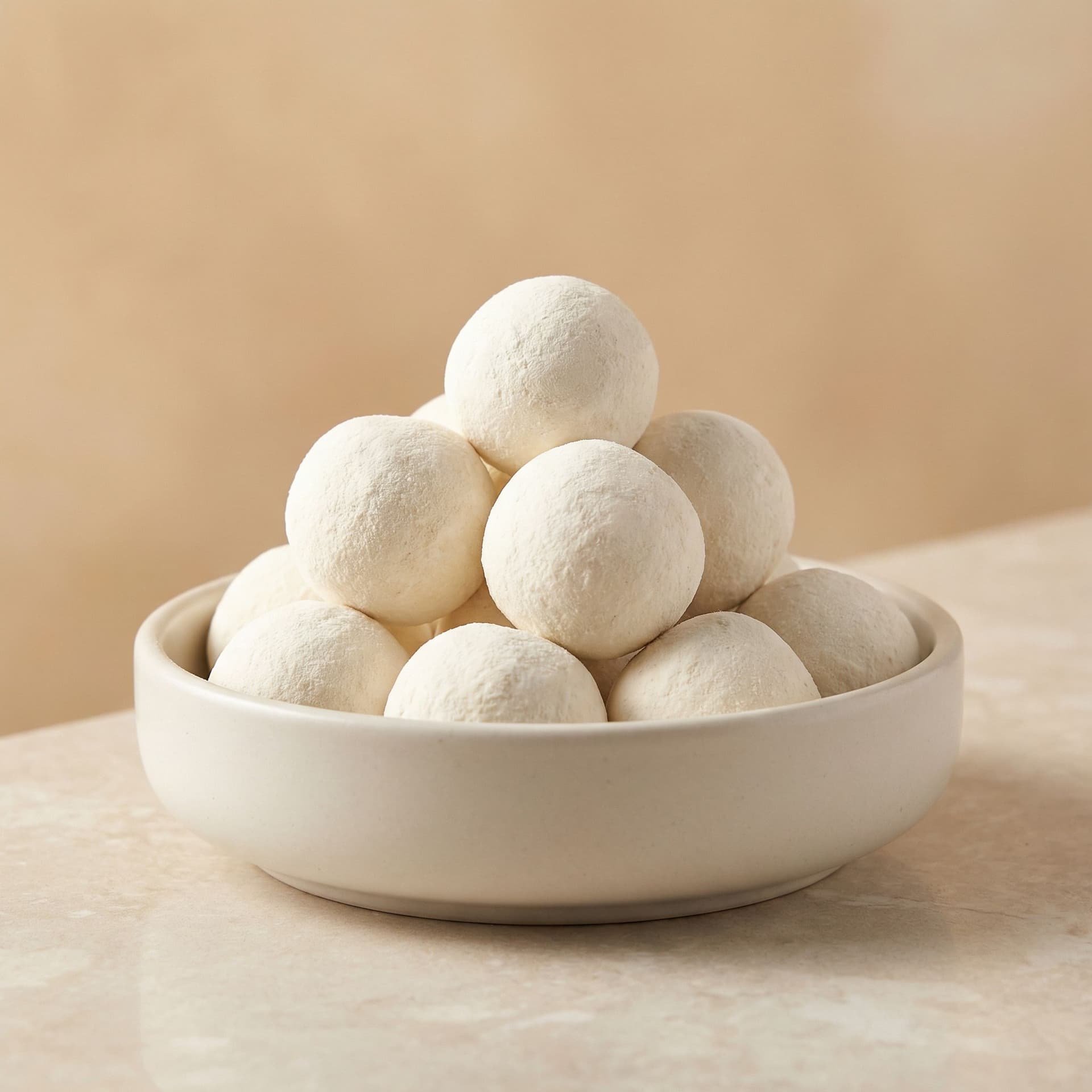 AI generated: kazakh kurt (traditional dried dairy balls),
round white cheese balls arranged neatly,
soft warm stu...