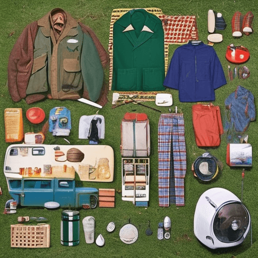 AI generated: knolling 1960s style camping wear, photoreal --s 750