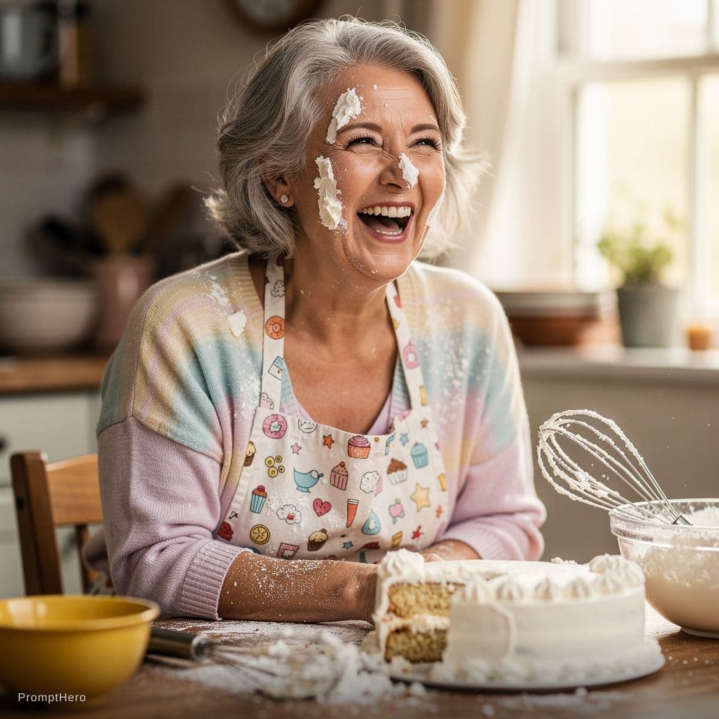 AI generated: An older woman covered with cum