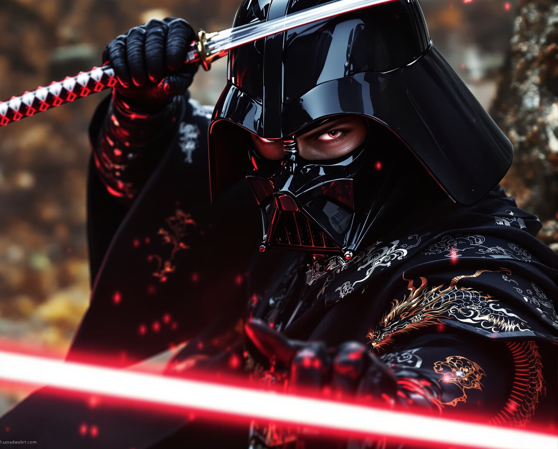 AI generated: image is a high-resolution,spectacular   Star Wars perfect cinematic portrait with a Japanese feudal...