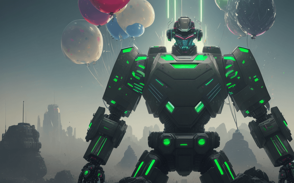 AI generated: brutal man warrior robot stands after the battle, looking into the distance, on top of a bunch of ba...