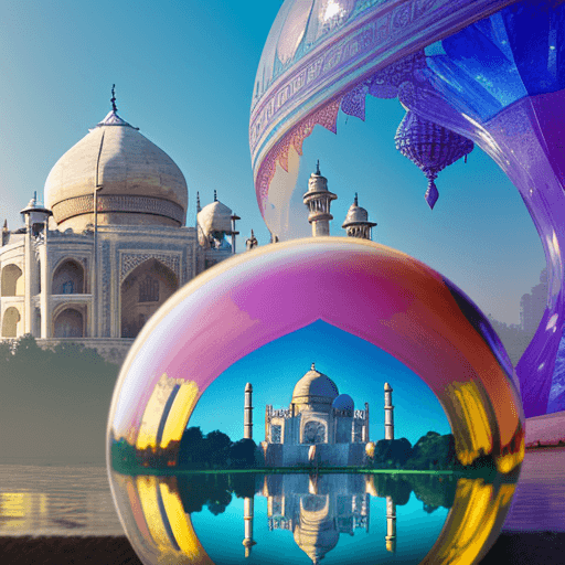 AI generated: A Crystal Clear Ball Inside there is Tajmahal with Magical With vibrant colours with Detailed Hyper ...
