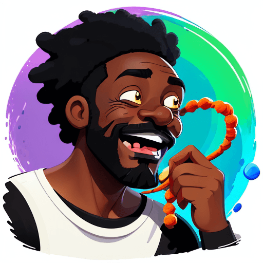 AI generated: Low angle, front on shot at a dark skinned man looking down knitting, he has a determined yet happy ...