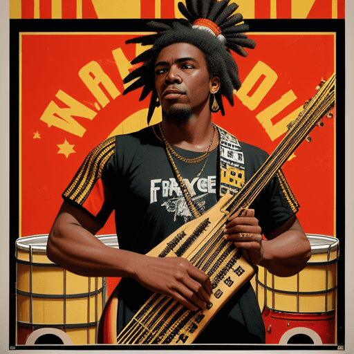 AI generated: a poster depicting a player with a drum, in the style of maximalist, americana iconography, black ar...
