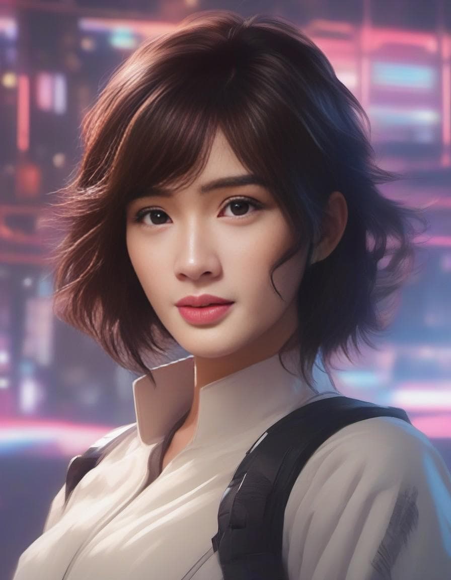 AI generated: snthwve style| portrait of an anime Ghibli Akihiko Yoshida style| woman| cyberpunk| synthwave| sci f...