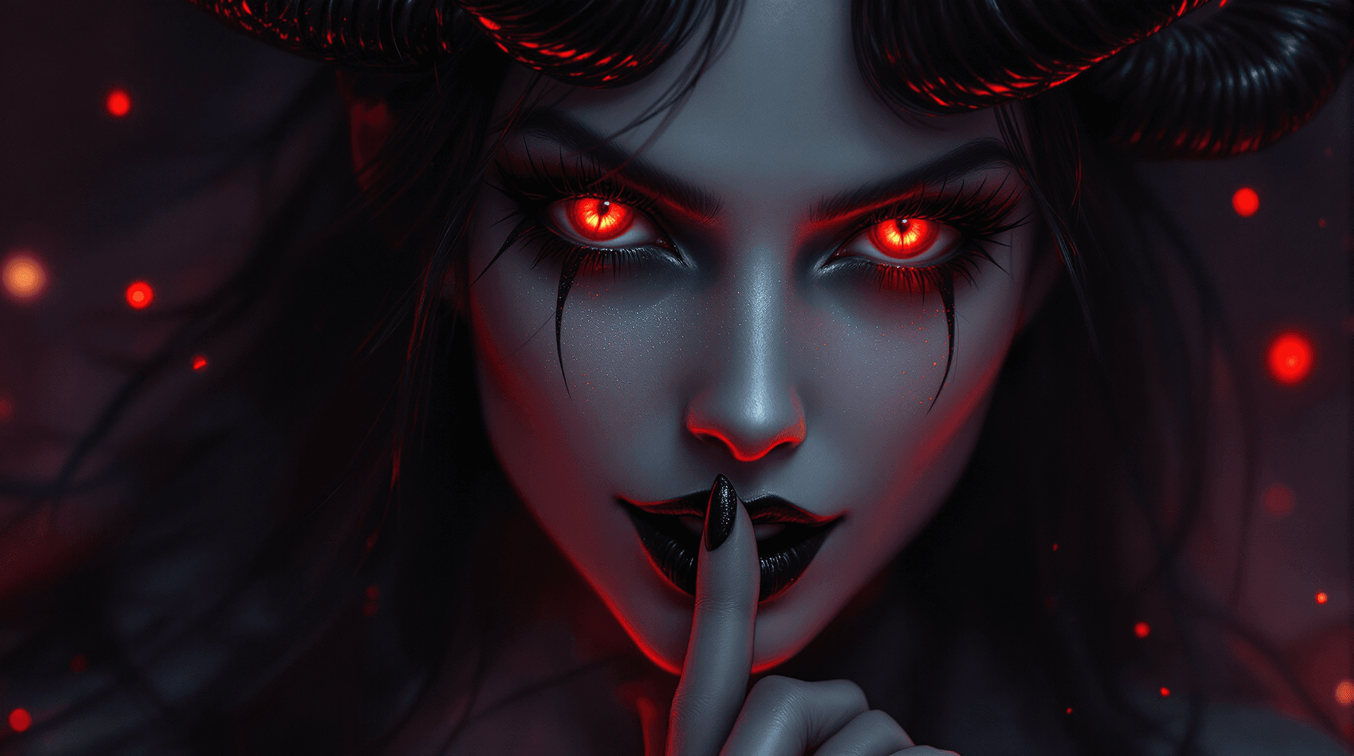 AI generated: A Coverart art  A seductive female demon queen in a dramatic close-up portrait, reminiscent of Beksi...