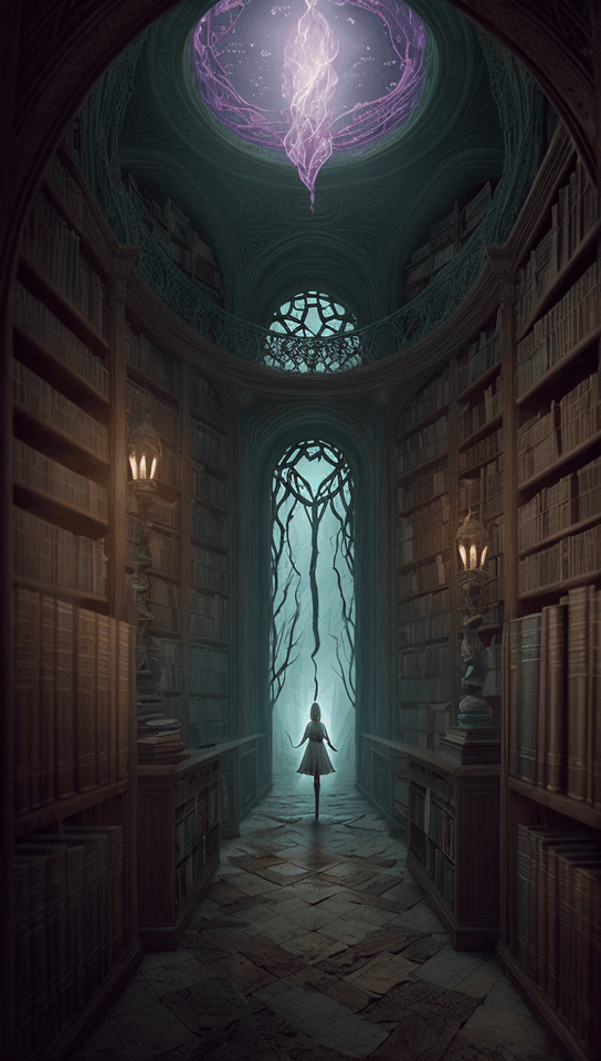 AI generated: Craft an enchanting scene that unfolds within an ancient library of lost dreams. Instruct the AI to ...