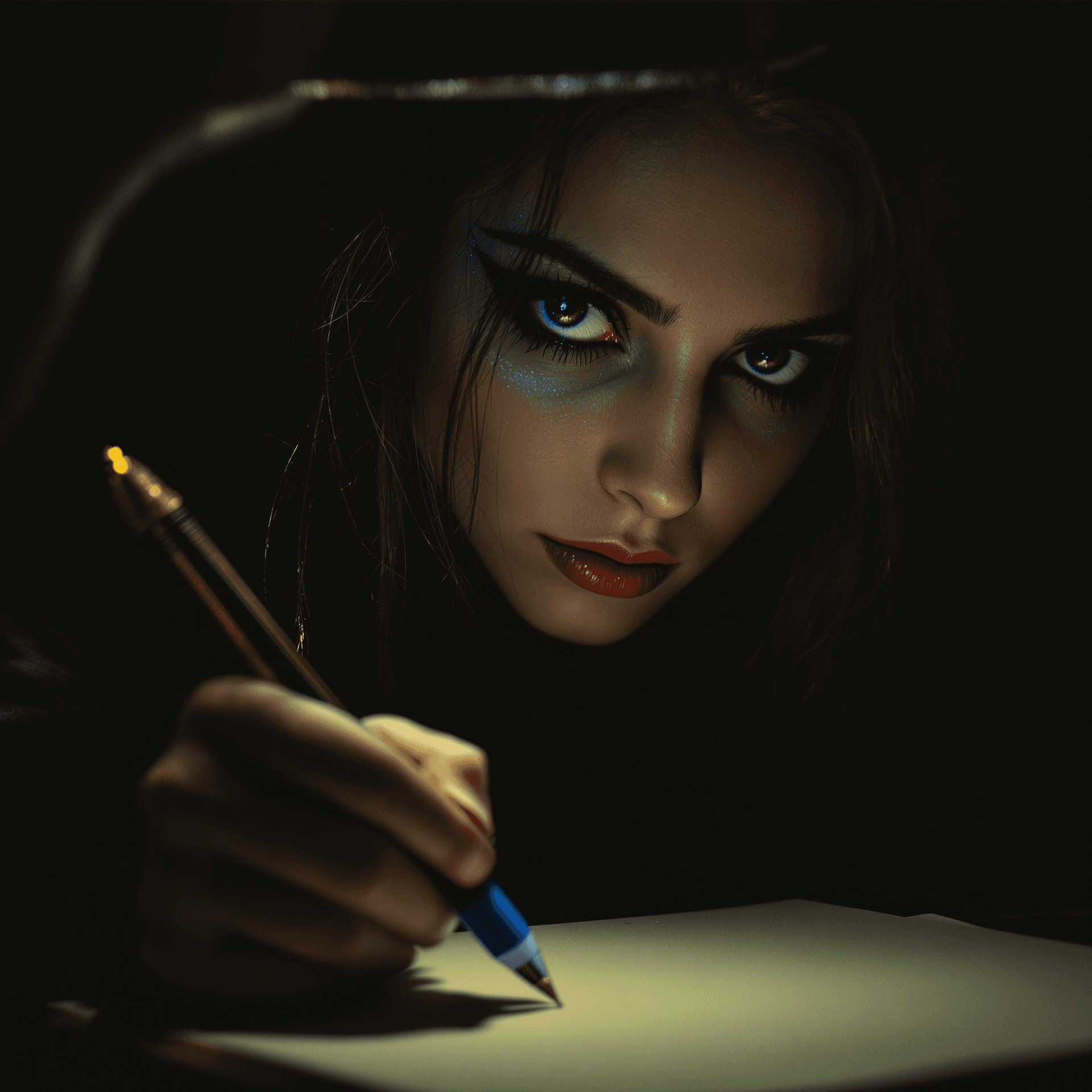 AI generated: Album cover art: 16:9 compisition,

An intimate, hyper-realistic close-up portrait of Lilith in a ...