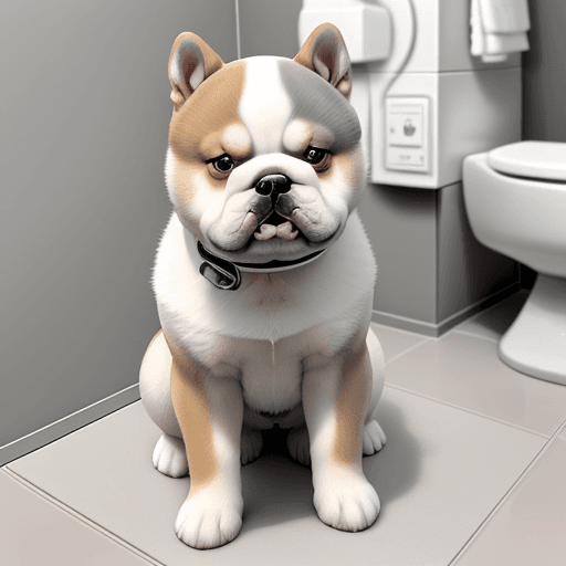 AI generated: showcases a gorgeous gray and white Shiba inu puppy, dog, perched on the bathroom bidet. The bulldog...