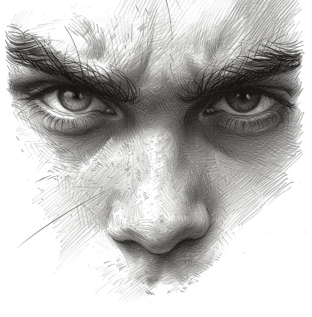 AI generated: drawing, pencil sketch, in the style of distinctive noses, detailed character illustrations, blink-a...