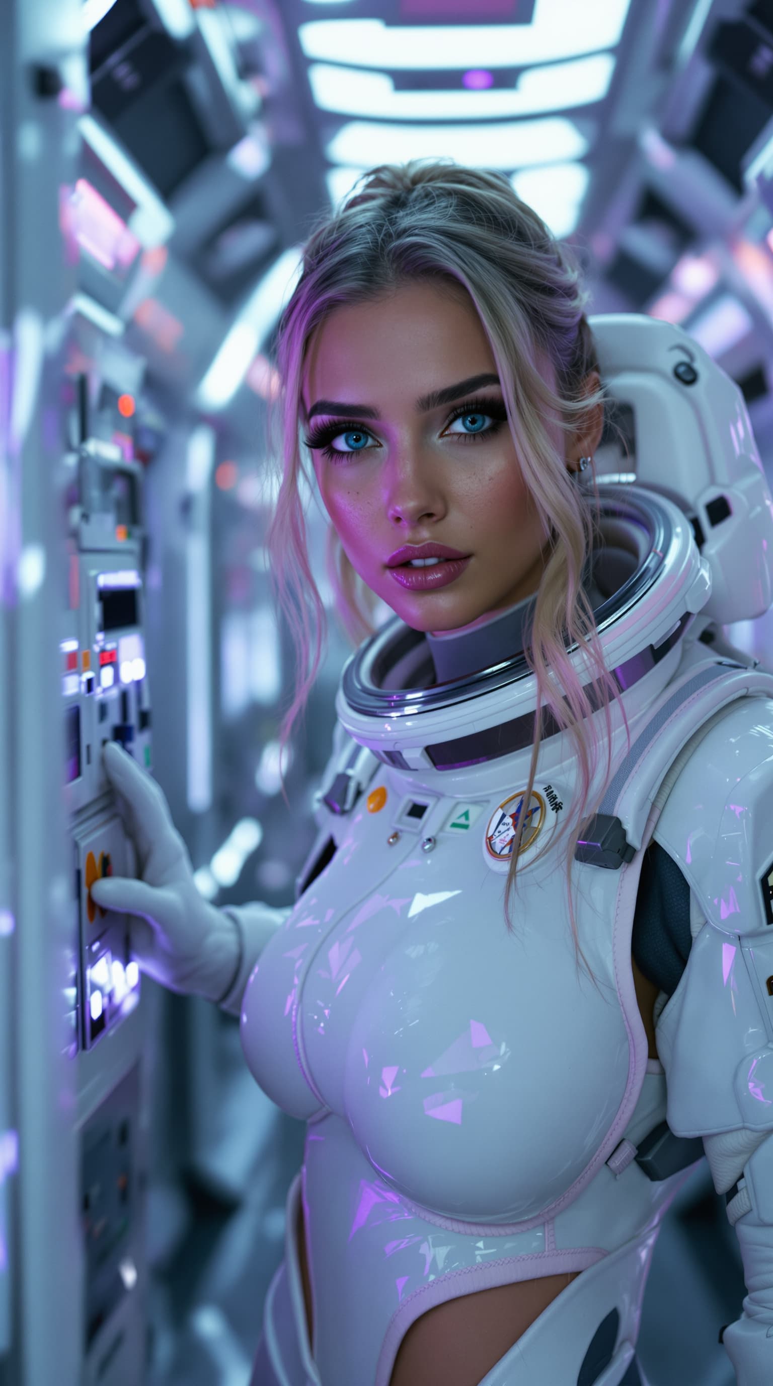 AI generated: Incredibly beautiful Norwegian with blue eyes, long eyelashes, black eyeliner, freckles, dimples on ...