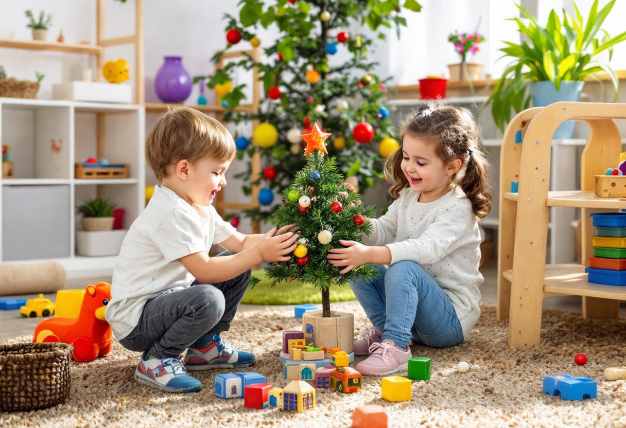 AI generated: two white children who are playing in the kindergarden