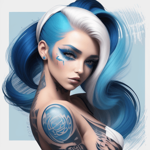 AI generated: beauty beauty model tattoo designs by karimah, hair coloring for a woman, in the style of silkscreen...