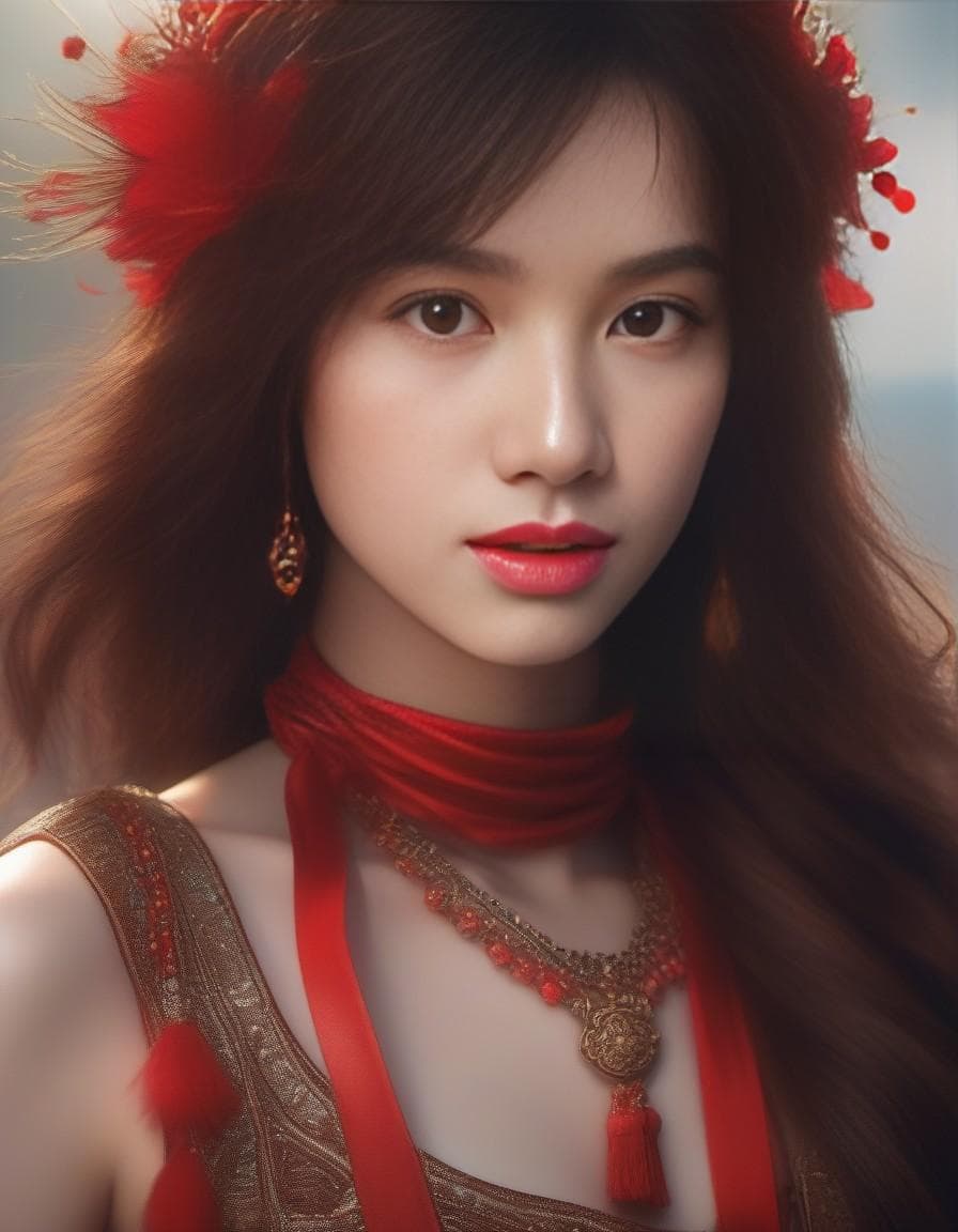 AI generated: Portrait of {character} with {color} hair and with cute face, soft pale cheeks, smooth skin, black b...