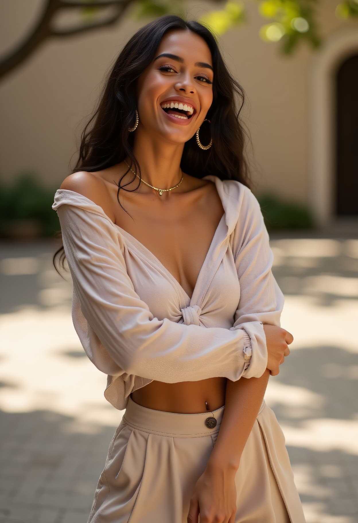AI generated: glamour photography, deconstucivist Fashion shot from a distance photo of a 24 year old Mori-Bugis f...
