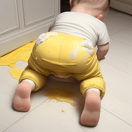 AI generated: diaper messy full, yellow stain on diaper
