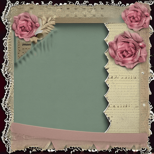 AI generated: a vintage scrapbook layout with faded calligraphic writing, lace border and vintage pink and cream r...