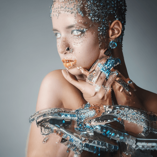 AI generated: a commercial photo portrait of the young instagram model, sparklecore, appropriation artist, shiny/g...