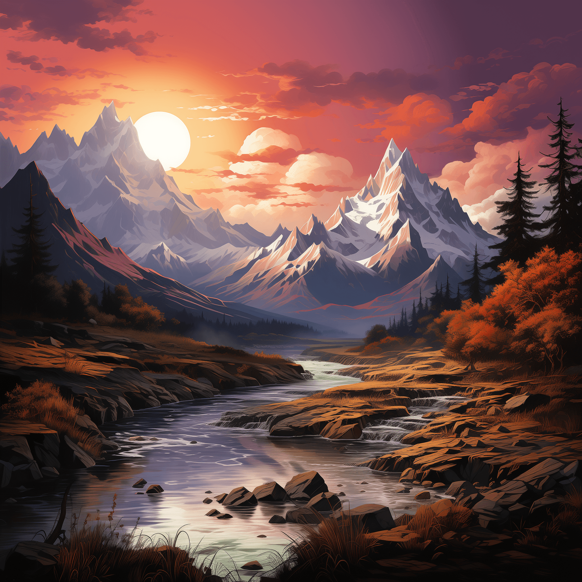 AI generated: Dramatic landscape, a blend of realism and fantasy, showcasing a vast, breathtaking scene. Include t...