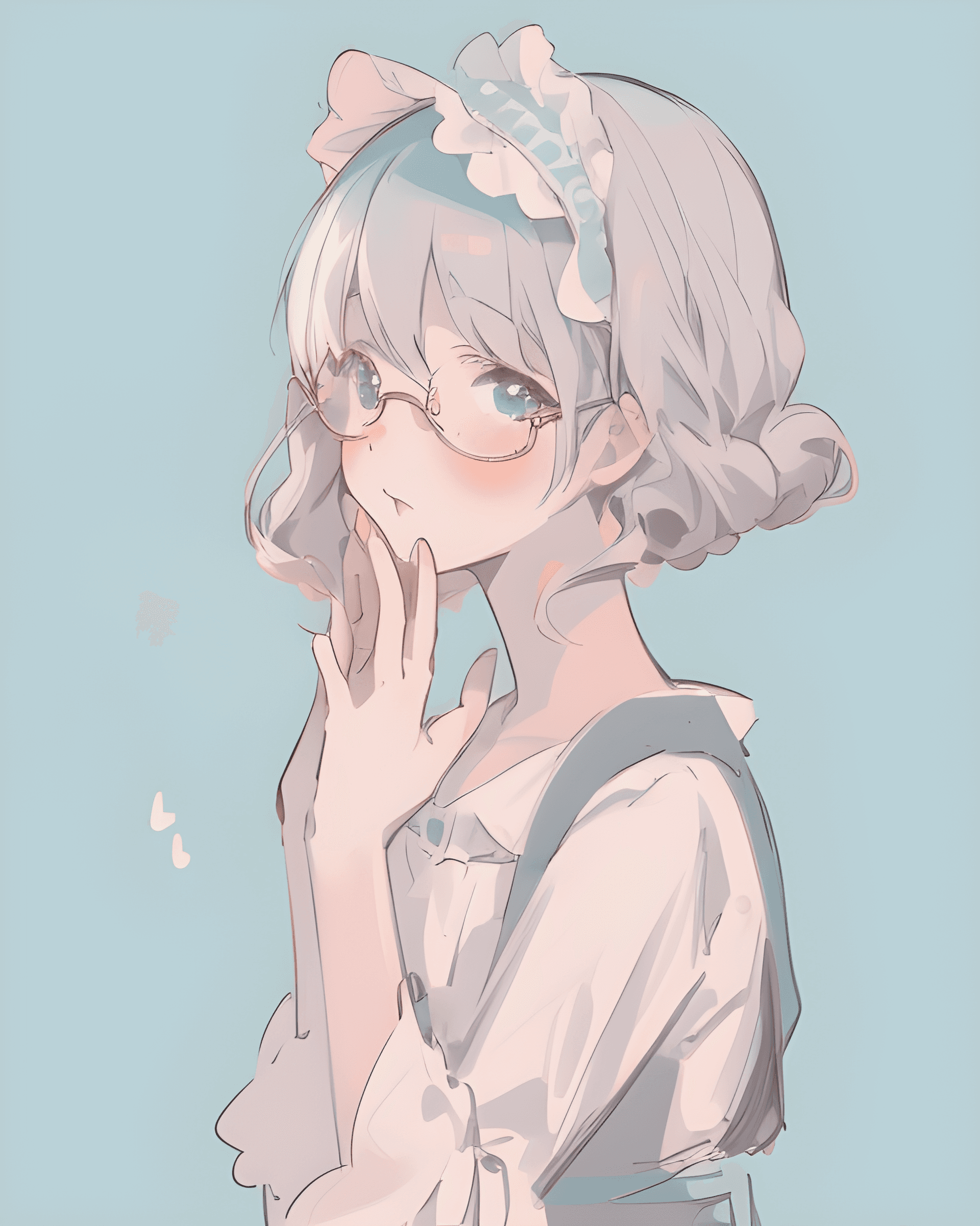 AI generated: a drawing of a woman holding her hand to her face, an anime drawing, pixiv, rococo, white glasses, s...