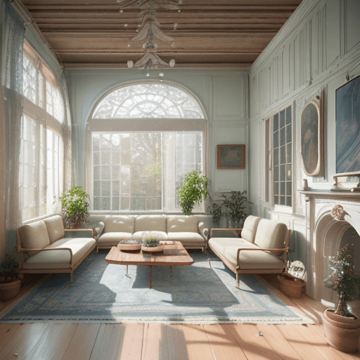 AI generated: High resolution photography interior design, dreamy sunken living room conversation pit, wooden floo...