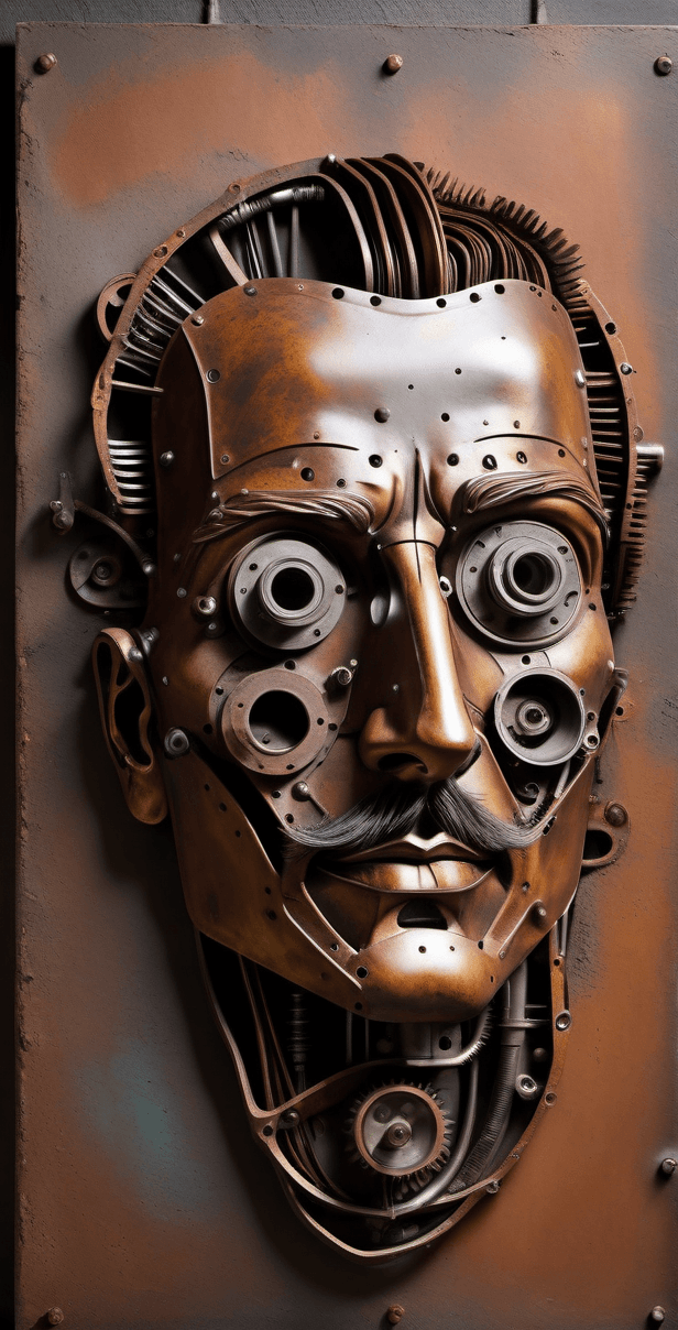 AI generated: mind blowing dramatic photography masterpiece, a photo of a minimalistic wall hanging abstract face ...