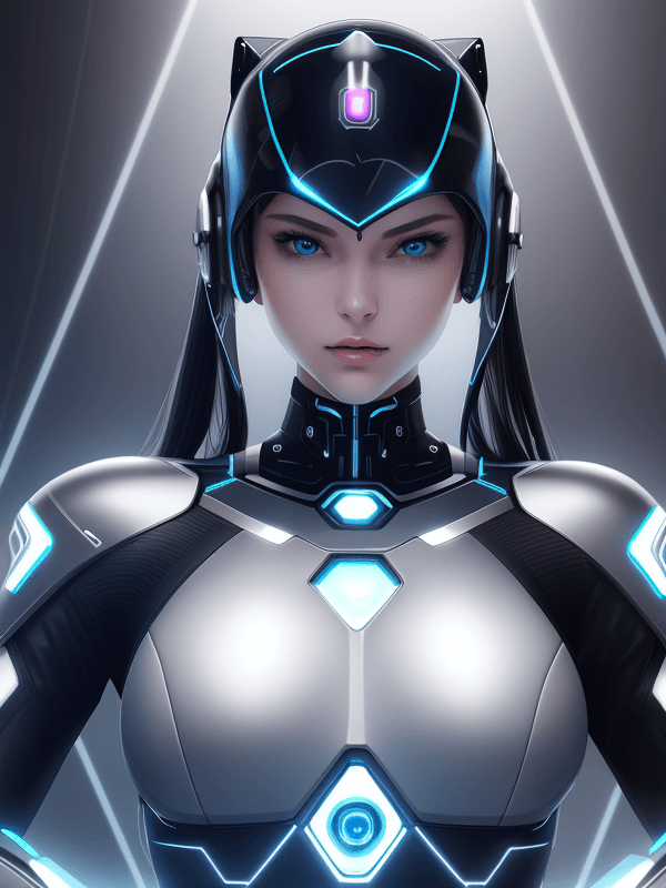 AI generated: Girl cyber-angel. Beautiful face. Slender body. Symmetry. Clear face. Fantastic face. Fantastic eyes...