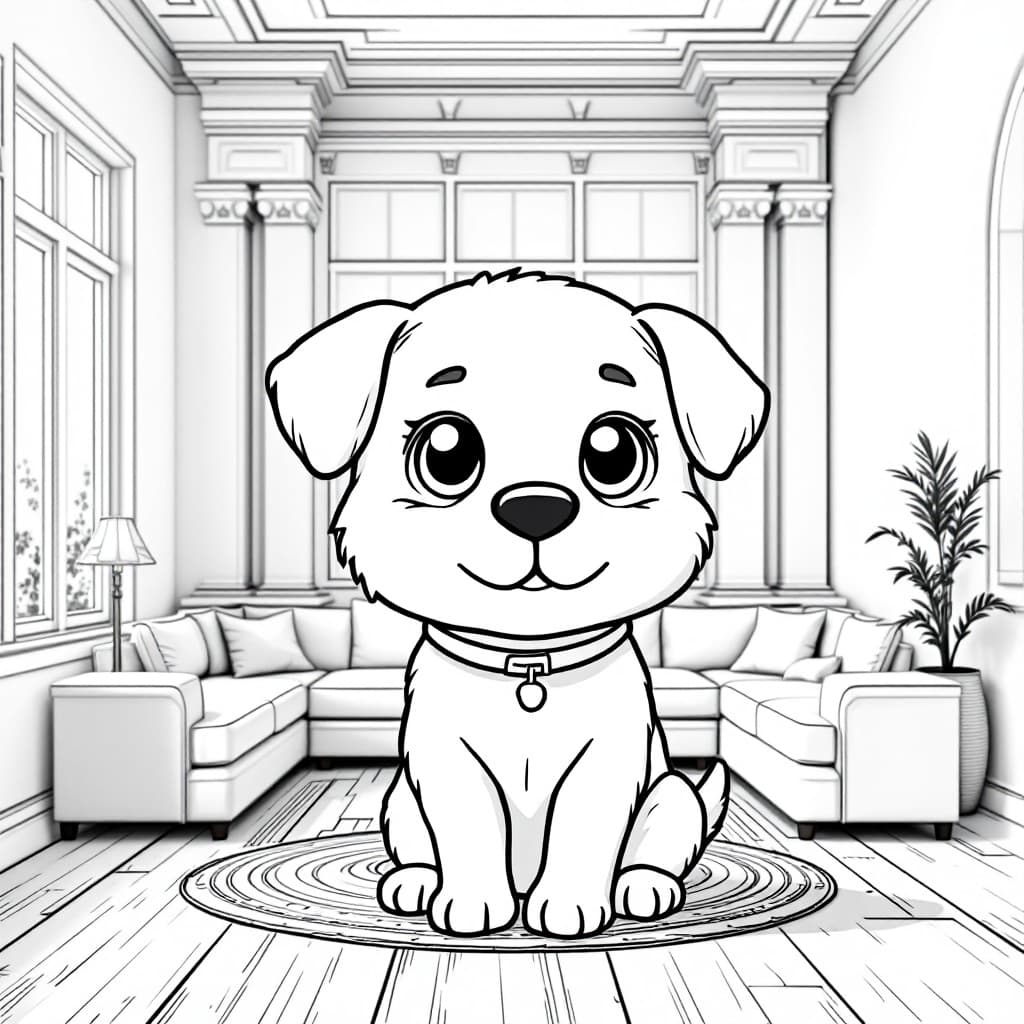 AI generated: Blank colored coloring page, Outline cute dog kawaii, cartoon style, no background High resolution c...