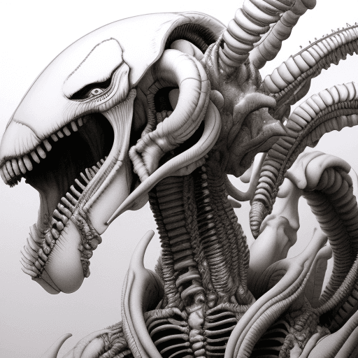 AI generated: highly detail xenomorph back and white  using Kentaro Miura art stile 