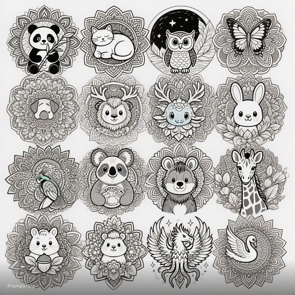 AI generated: Create 30 unique black and white bold and easy mandala coloring book pages for kids and teens. Each ...