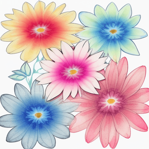 AI generated: water coloured toned down vibrant colourful flowers, detailed and grainy