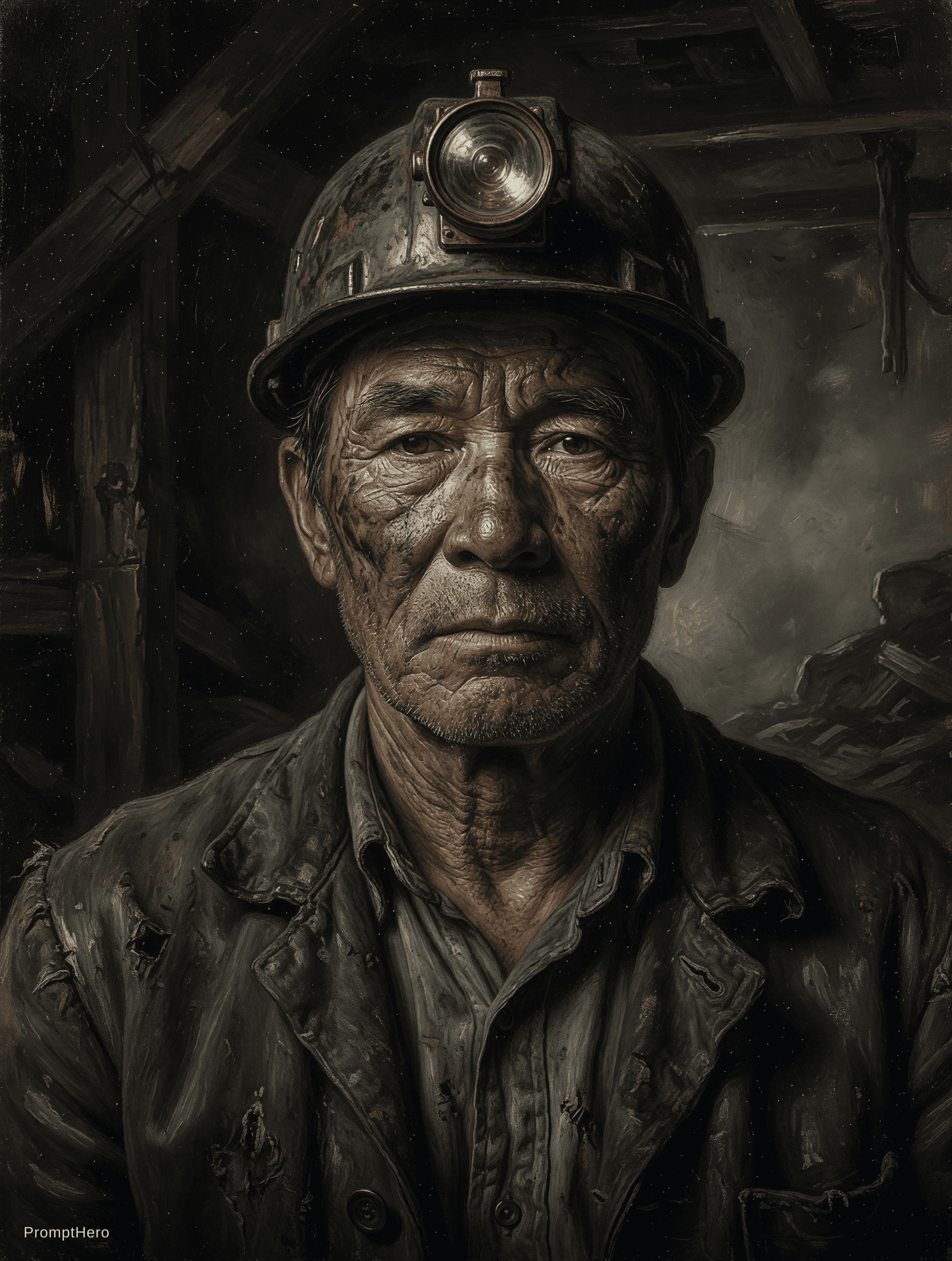 AI generated: a portrait of an old coal miner in 19th century, beautiful painting with highly detailed face by gre...