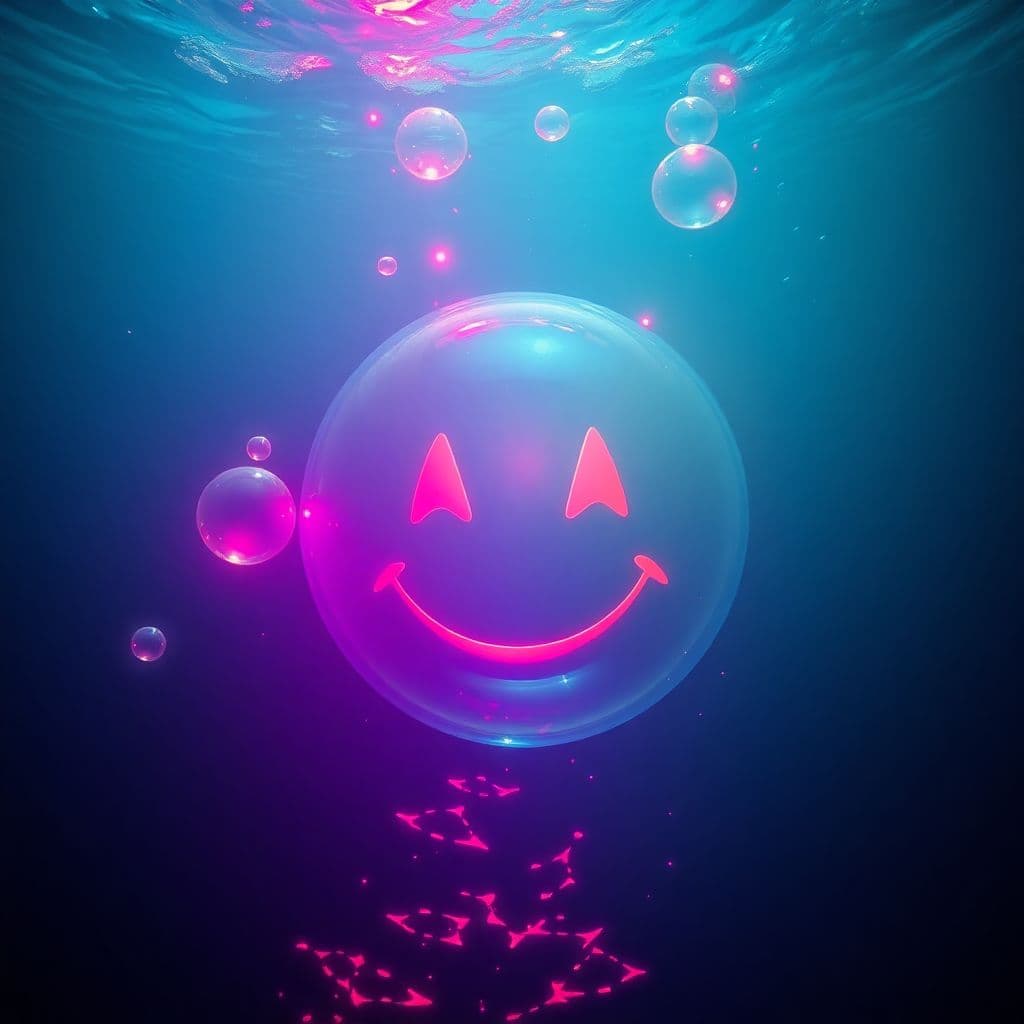 AI generated: abyssopelagic heretic, sinister sly smile bubble escapade, doomed user, glitch art in oceanic 3d tec...