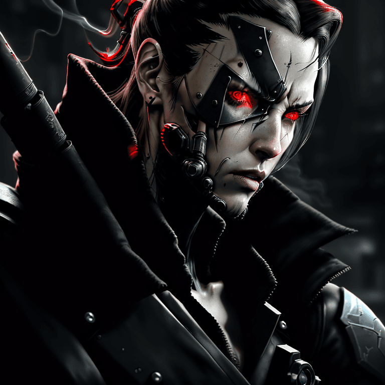 AI generated: highly detailed close up portrait of a cyborg futuristic cyberpunk version of metal gear solid, by l...