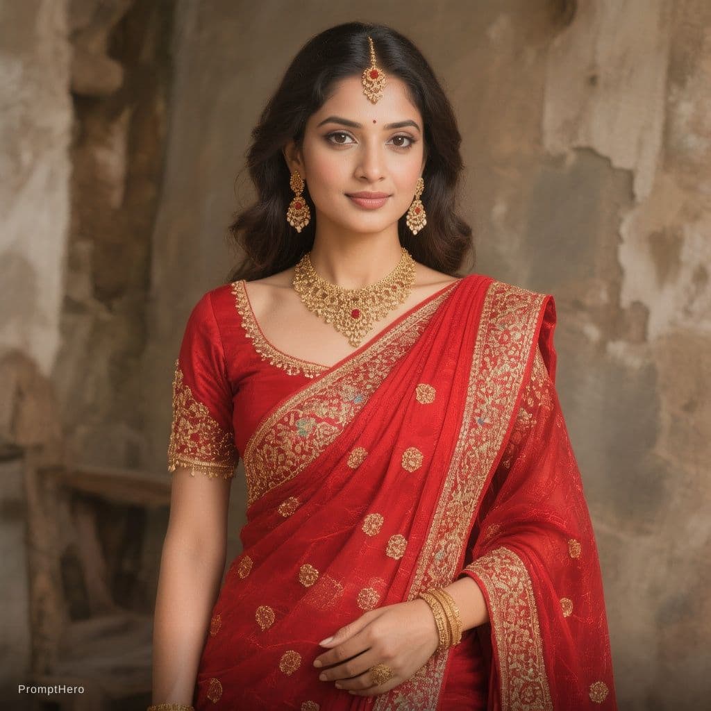 AI generated: Change the clother to red saree