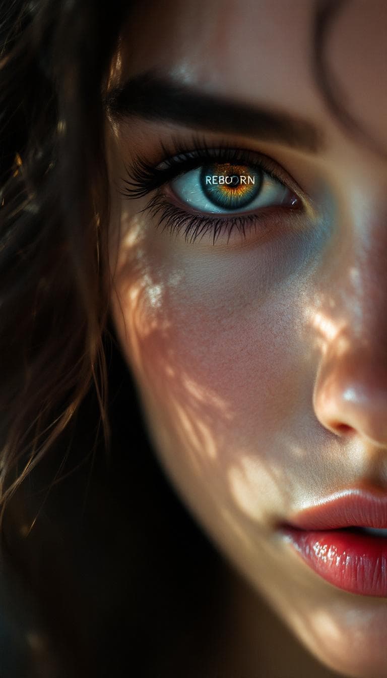AI generated: high-resolution closeup photographs beautiful  woman, UHD, photorealistic, with the word REBORN in b...