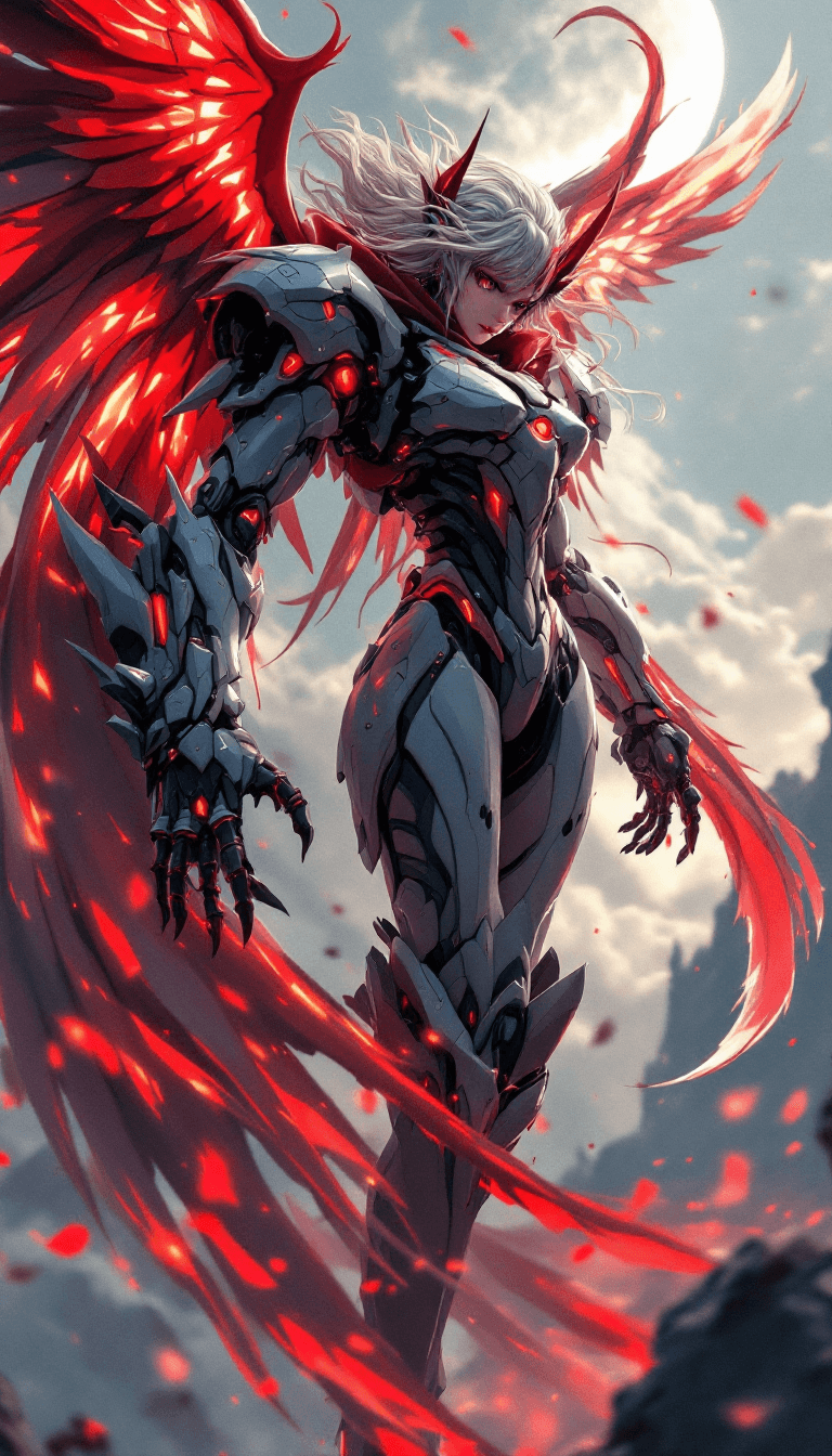 AI generated: {{Makoto Shinkai styled anime}}, adult woman, transforming into Evangelion Demonic Demon inspired me...