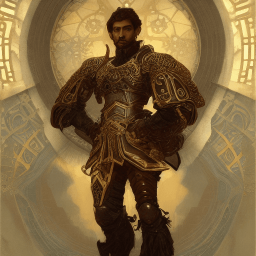 AI generated: redshift style, painted portrait of a paladin, masculine, mature, handsome, upper body, black and go...