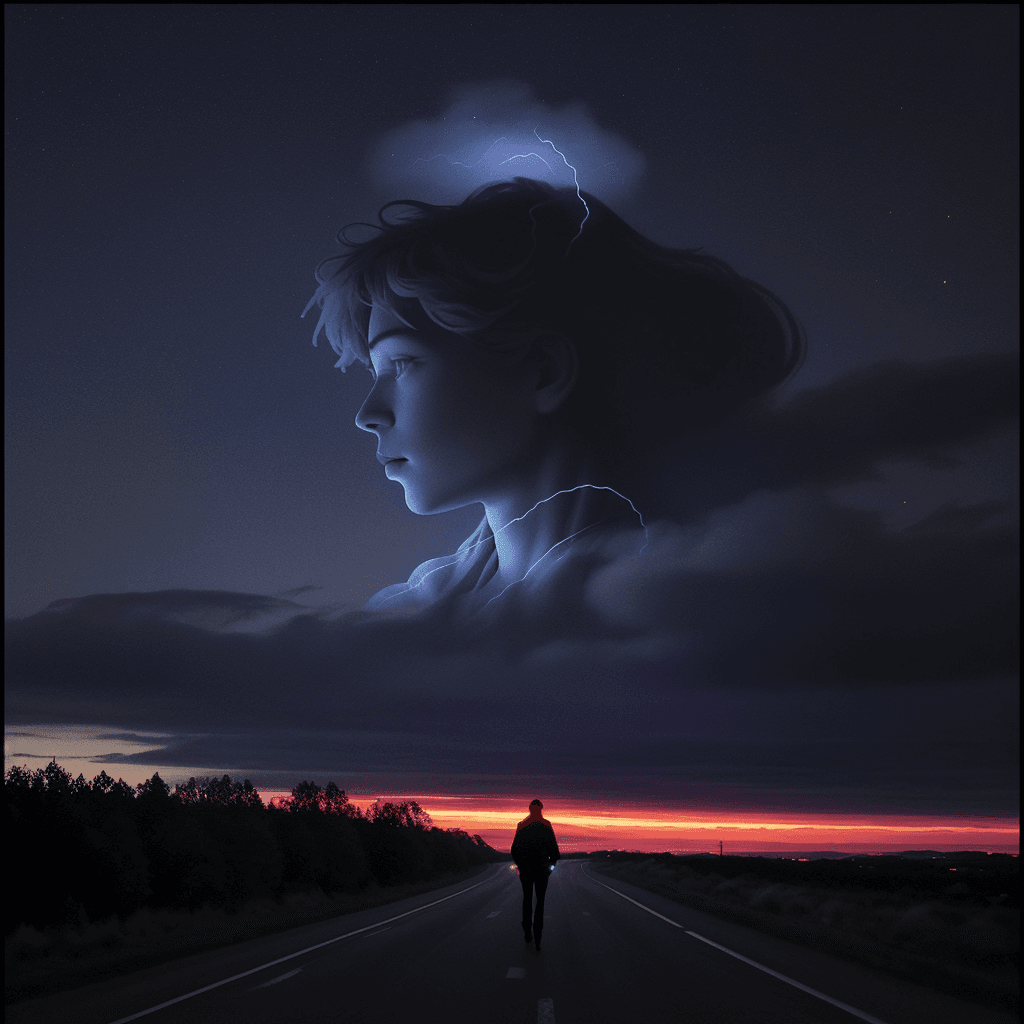 AI generated: a photo taken with a 90s mobile phone, features a twilight scene with a sky in deep shades of purple...