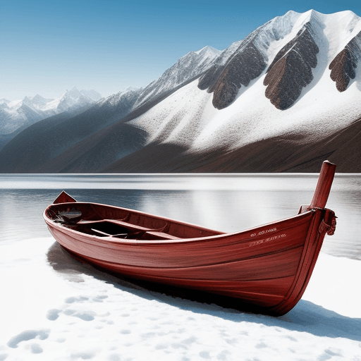 AI generated: boat on snow mountain