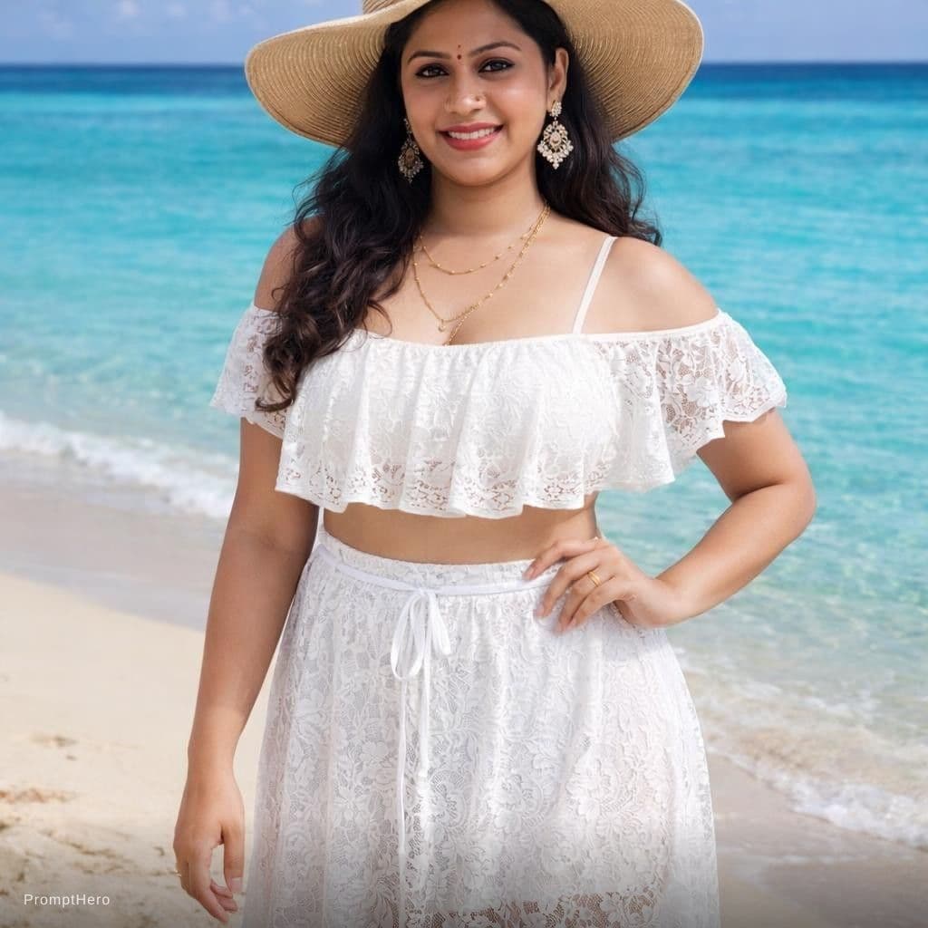 AI generated: Bikining outfit curvy body type 