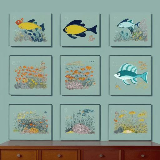 AI generated: these are various colors of fish on the wall with flowers, in the style of tove jansson, handcrafted...
