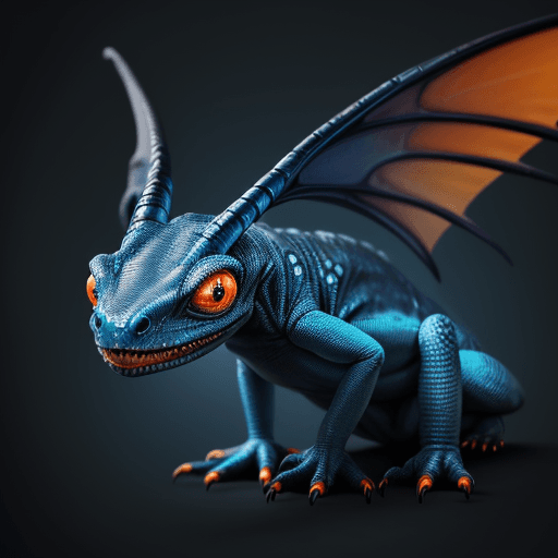 AI generated: Hyper realistic picture of an alien animal, blue and black colours, have wings to fly, head like a l...