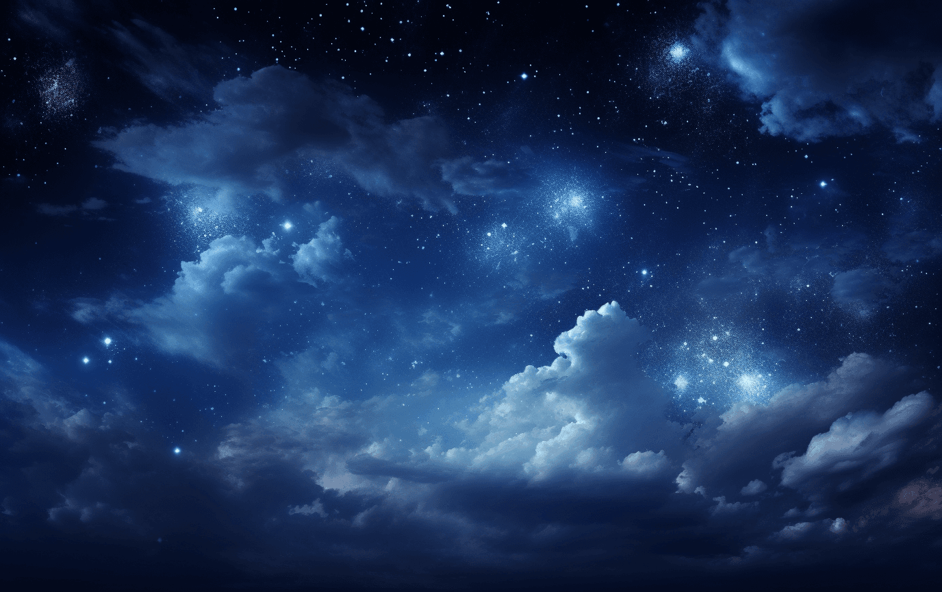 AI generated: A dark night sky with thick, dense clouds and stars in the background. The main focus is on one of t...