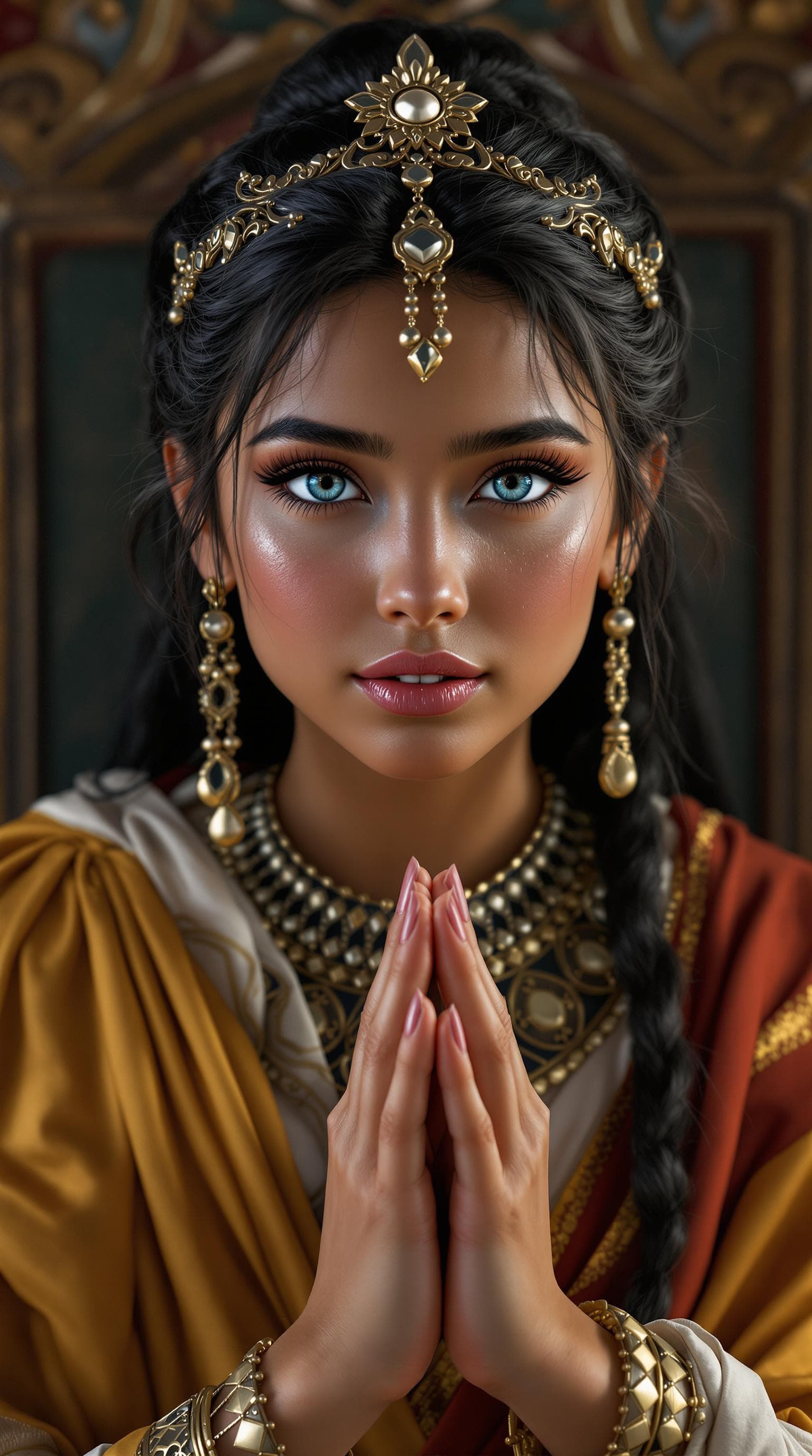 AI generated: A professional photograph captures the most beautiful girl in the world, a Persian queen fourth-grad...