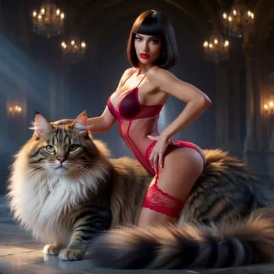 AI generated video: Masterpiece, best quality, ultra-detailed, cinematic lighting, full-body portrait, seductive young w...