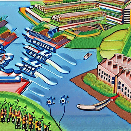 AI generated: Imagine a giant ship transformed into a floating city, shaped like Noah's Ark, navigating on the ope...